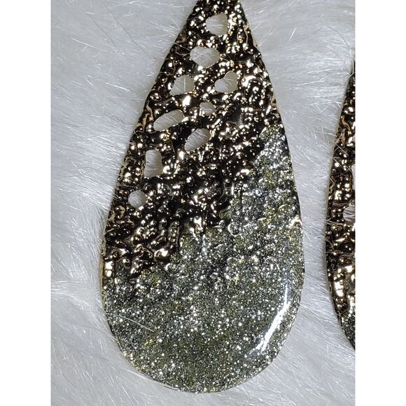 NEW Women's Jewelry Gold-Silver Tone Glitter Teardrop Earrings - Picture 3 of 4